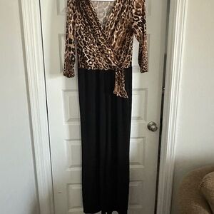 Leopard Print and Black Maxi Dress
